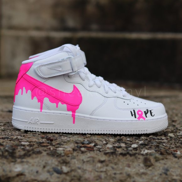 Nike Air Force 1 Mid Pink Paint drip "HOPE" Breast Cancer Awareness Cust… - Picture 2 of 9